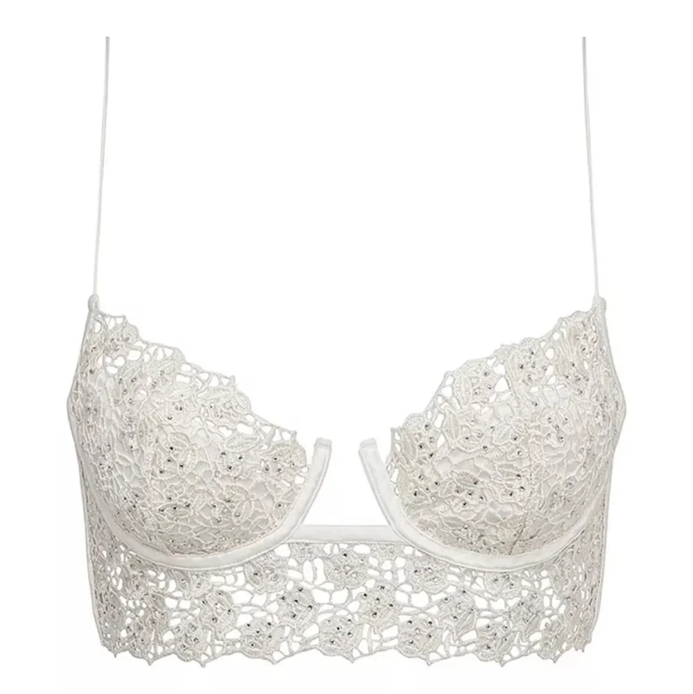For Love & Lemons Sage mint Twinkle Rose Bustier bra rhinestone lace sz S - Picture 4 of 8
